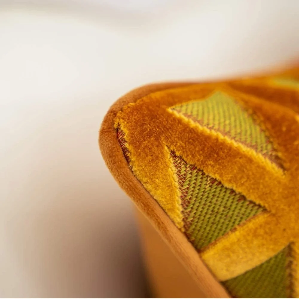 Luxury Home | Golden Orange Diamond Cut Velvet Jaquard Lumbar Throw Pillow Cover